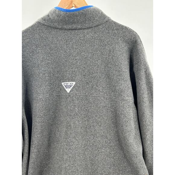 Columbia PFG Jacket 2XL Gray Fleece Full Zip Blue Trim Outdoor Fishing Mens - Picture 4 of 8